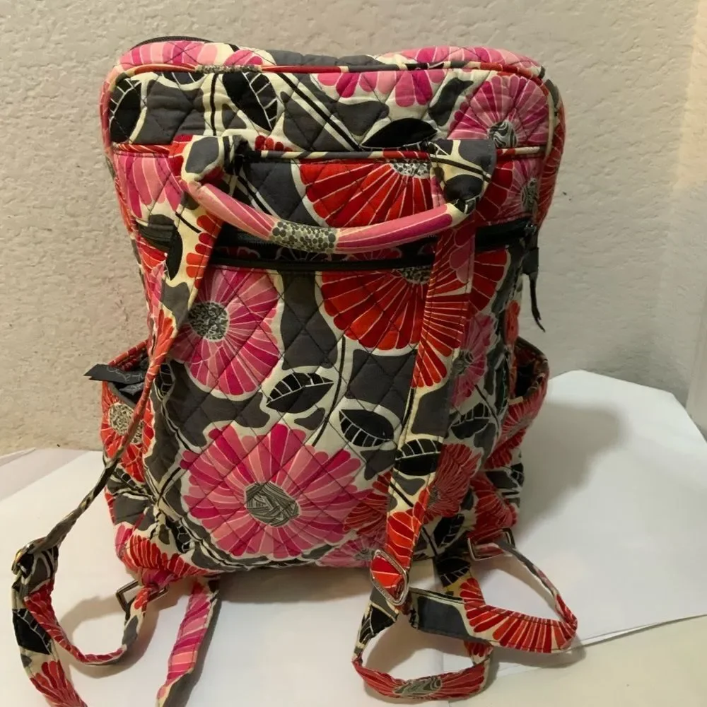VERA BRADLEY Quilted Floral Backpack, Red/Black/Pink, 13”w x 16”h x 8”d